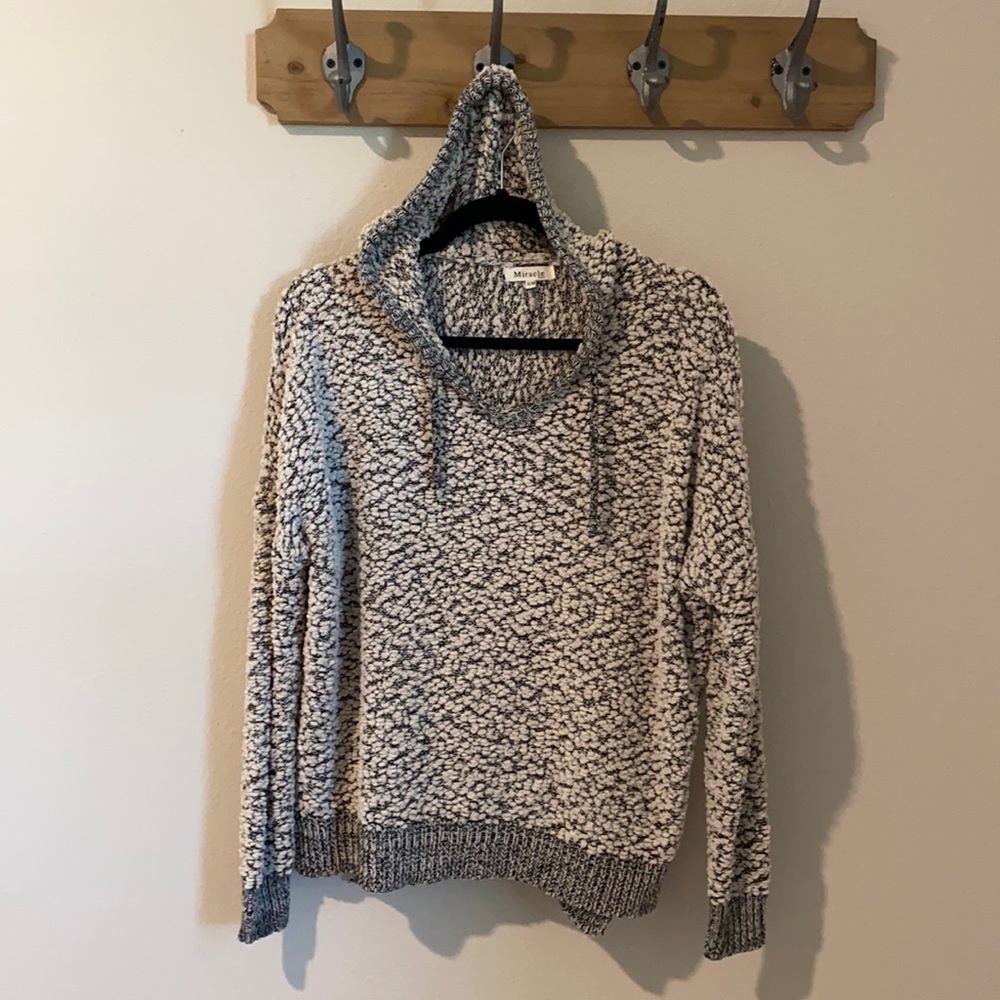 Fluffy Plush Grey Gray Boucle Knit Hoodie Sweater Sz S/M
